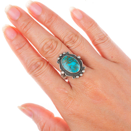 sz8 vintage Southwestern sterling silver spiderweb turquoise fred harvey ring
