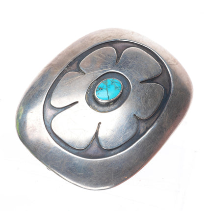 1" c1950's Hopi or Navajo sterling silver modernist turquoise belt buckle