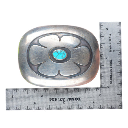 1" c1950's Hopi or Navajo sterling silver modernist turquoise belt buckle