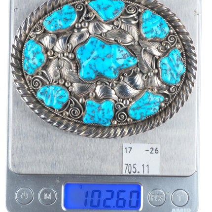 1.5" Gary Reeves Navajo sterling silver carved turquoise nugget belt buckle