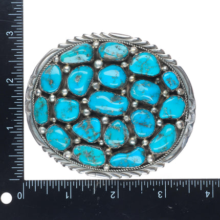 1.5" vintage T Navajo sterling silver turquoise nugget belt buckle