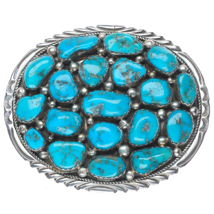 1.5" vintage T Navajo sterling silver turquoise nugget belt buckle