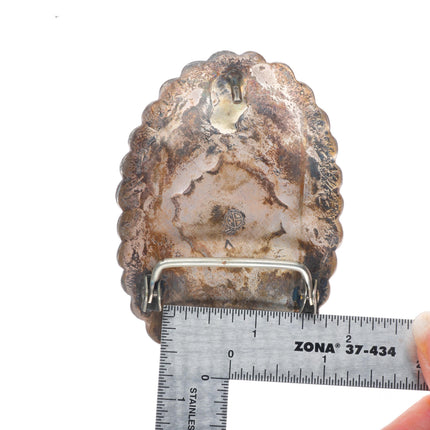 1.5" vintage Navajo sterling silver chip inlay turquoise peyote bird belt buckle