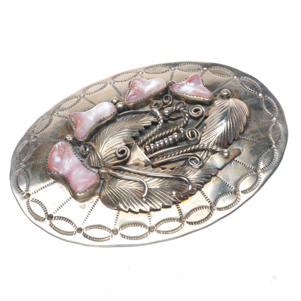 1.75" vintage Navajo Alpaca pink shell/mother of pearl belt buckle