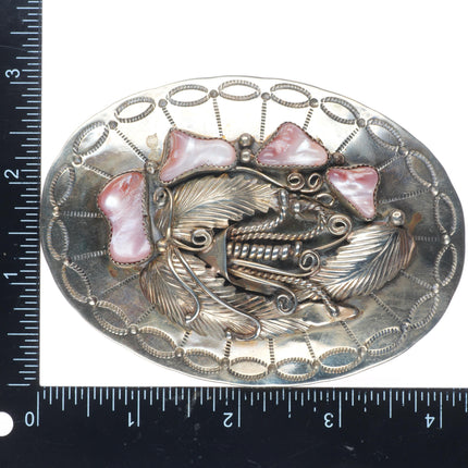 1.75" vintage Navajo Alpaca pink shell/mother of pearl belt buckle