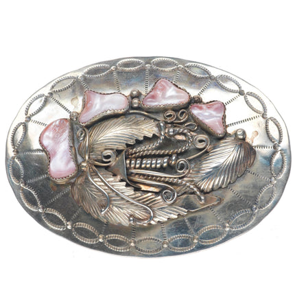 1.75" vintage Navajo Alpaca pink shell/mother of pearl belt buckle