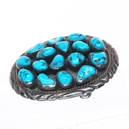 1.25" vintage Navajo sterling silver turquoise cluster belt buckle