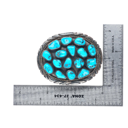 1.25" vintage Navajo sterling silver turquoise cluster belt buckle