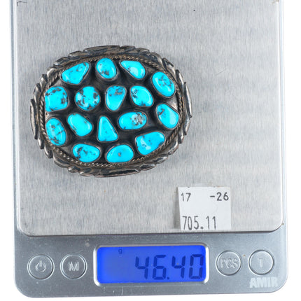 1.25" vintage Navajo sterling silver turquoise cluster belt buckle