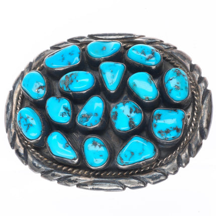 1.25" vintage Navajo sterling silver turquoise cluster belt buckle
