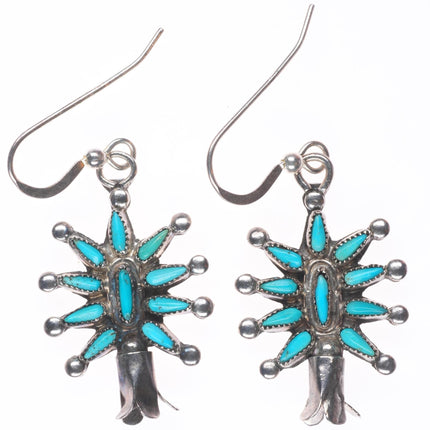 Vintage Zuni Sterling Silver Needlepoint Turquoise Squash Blossom Earrings
