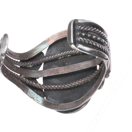 7.25" c1940 Navajo Pilot Mountain turquoise heavy sterling silver cuff bracelet