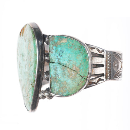 7.25" c1940 Navajo big sterling silver 3 stone turquoise cuff bracelet