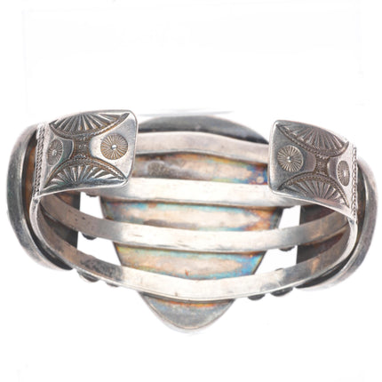 7.25" c1940 Navajo big sterling silver 3 stone turquoise cuff bracelet