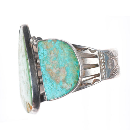7.25" c1940 Navajo big sterling silver 3 stone turquoise cuff bracelet