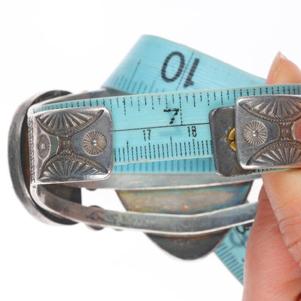 7.25" c1940 Navajo big sterling silver 3 stone turquoise cuff bracelet