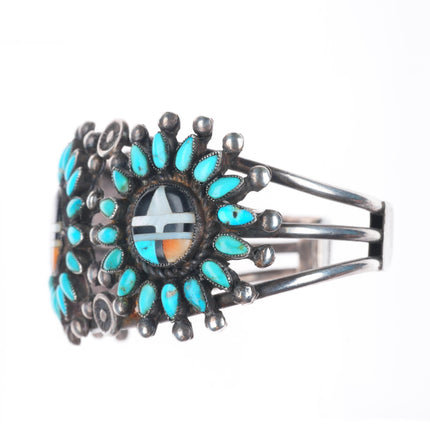 7.1" c1940 Zuni petit point turquoise cluster/sunface inlay sterling silver