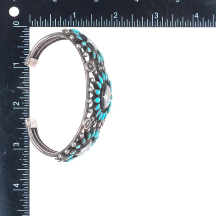 7.1" c1940 Zuni petit point turquoise cluster/sunface inlay sterling silver