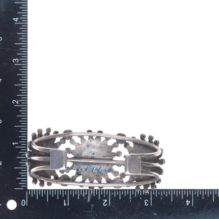7.1" c1940 Zuni petit point turquoise cluster/sunface inlay sterling silver