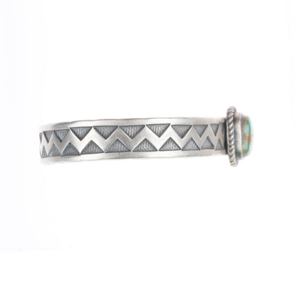 6.5" Ronald Tom Navajo sterling silver stamped Royston turquoise cuff bracelet