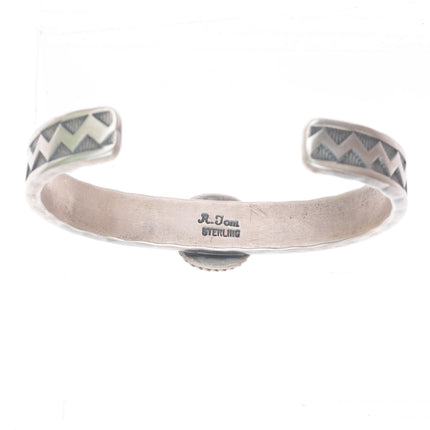 6.5" Ronald Tom Navajo sterling silver stamped Royston turquoise cuff bracelet