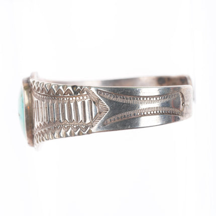 6.25" Antique Navajo c1920's Ingot silver deep stamped cuff bracelet w/turquoise