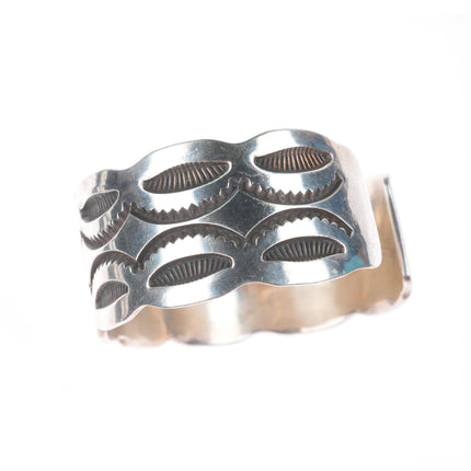 6.6" Vintage Navajo deep stamped sterling silver sturdy cuff bracelet