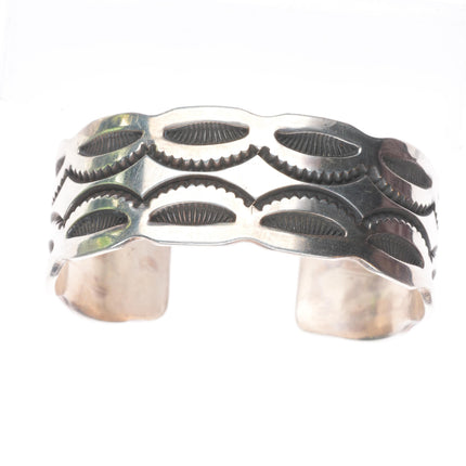 6.6" Vintage Navajo deep stamped sterling silver sturdy cuff bracelet