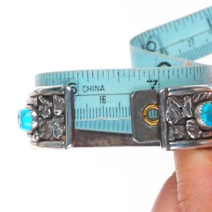 6.6" Vintage Navajo brutalist sterling silver cuff bracelet with turquoise