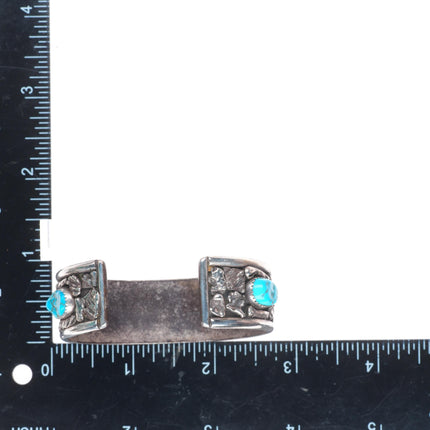 6.6" Vintage Navajo brutalist sterling silver cuff bracelet with turquoise