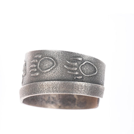 6.5" Vintage Navajo Tufa Cast sterling silver spirit bear cuff bracelet