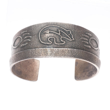 6.5" Vintage Navajo Tufa Cast sterling silver spirit bear cuff bracelet