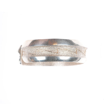 7" A Joe Navajo Tufa Cast sterling silver lightning bolts cuff bracelet
