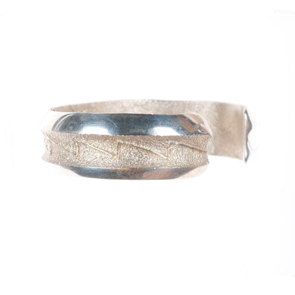 7" A Joe Navajo Tufa Cast sterling silver lightning bolts cuff bracelet