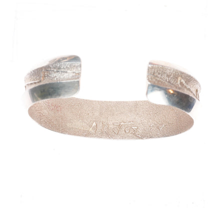 7" A Joe Navajo Tufa Cast sterling silver lightning bolts cuff bracelet