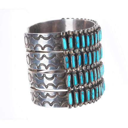 6.8" J.M. Begay Navajo  sterling silver needlepoint turquoise cuff bracelet