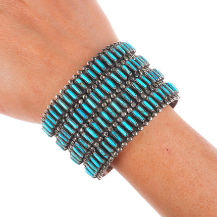 6.8" J.M. Begay Navajo  sterling silver needlepoint turquoise cuff bracelet
