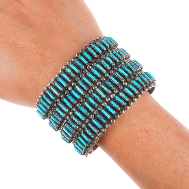 6.8" J.M. Begay Navajo  sterling silver needlepoint turquoise cuff bracelet