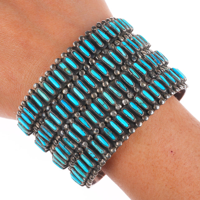 6.8" J.M. Begay Navajo  sterling silver needlepoint turquoise cuff bracelet