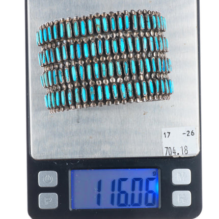 6.8" J.M. Begay Navajo  sterling silver needlepoint turquoise cuff bracelet