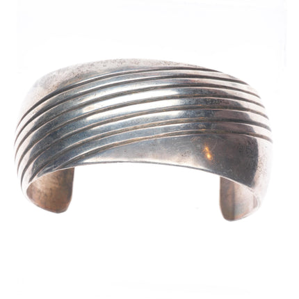 7.1" KJ Navajo sterling silver domed chiseled cuff bracelet