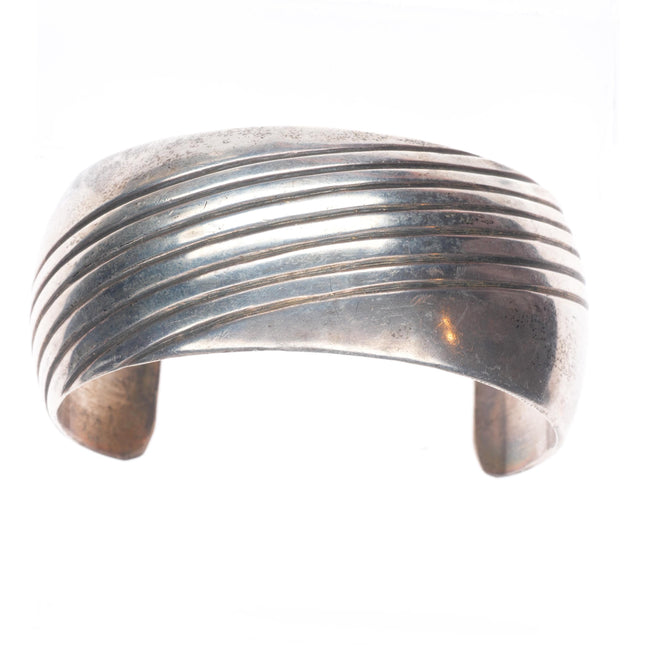 7.1" KJ Navajo sterling silver domed chiseled cuff bracelet