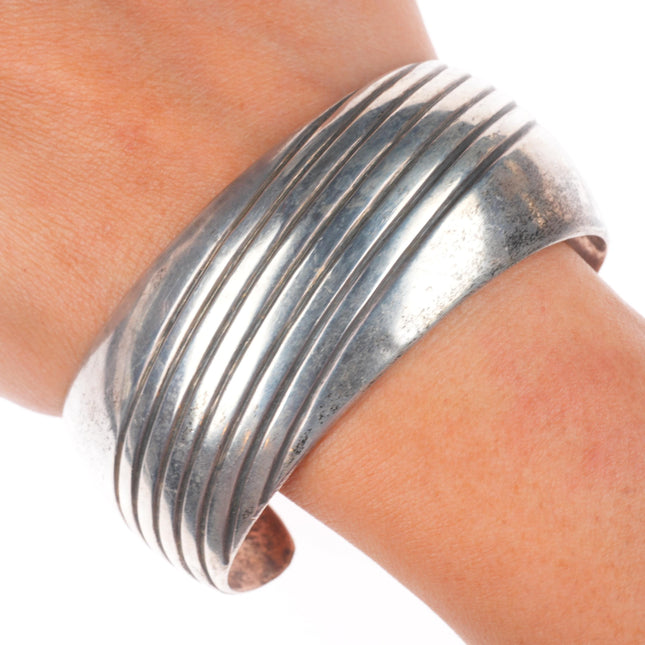 7.1" KJ Navajo sterling silver domed chiseled cuff bracelet