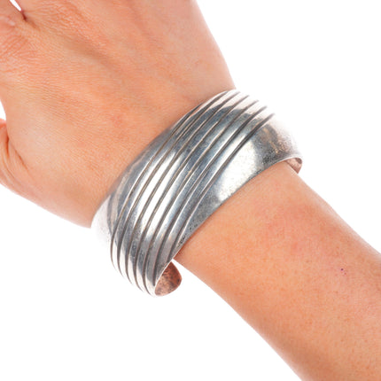 7.1" KJ Navajo sterling silver domed chiseled cuff bracelet