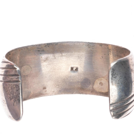 7.1" KJ Navajo sterling silver domed chiseled cuff bracelet