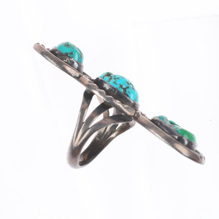 sz6 Long vintage Navajo sterling silver 3 stone turquoise size 6 ring