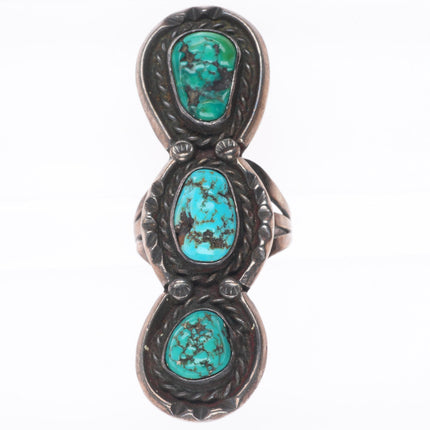 sz6 Long vintage Navajo sterling silver 3 stone turquoise size 6 ring