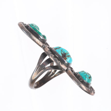 sz6 Long vintage Navajo sterling silver 3 stone turquoise size 6 ring