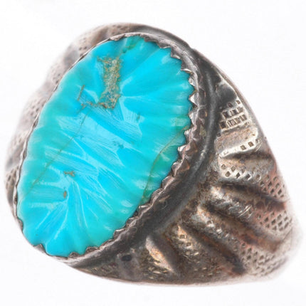 sz10.5 Vintage K Zuni carved turquoise sterling silver  size 10.5 ring