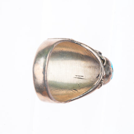 sz11 vintage Navajo sterling silver 2 stone turquoise size 11 men's ring